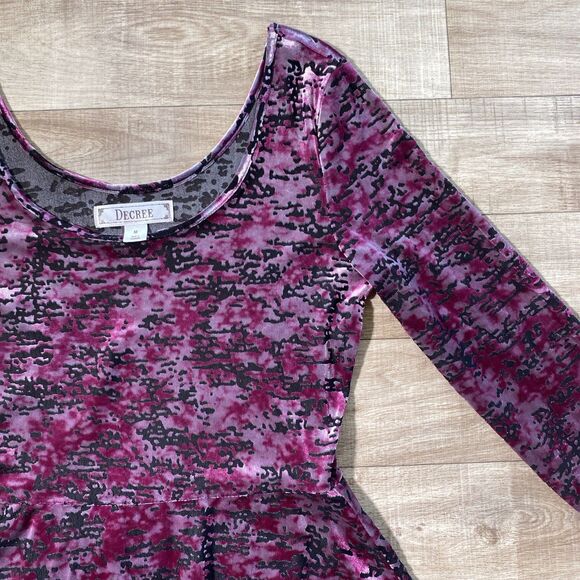 Decree Velvet Burnout Top Womens Med Peplum Goth Y2K Purple Pullover - Picture 2 of 8